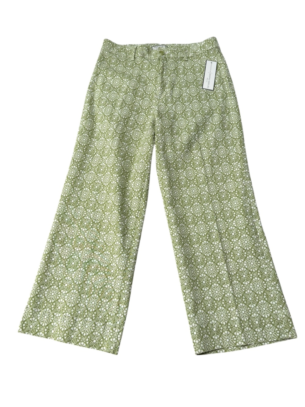 Bagatelle NWT Cropped Wide Leg Pants Women’s Size 12 Olive Green Medallion